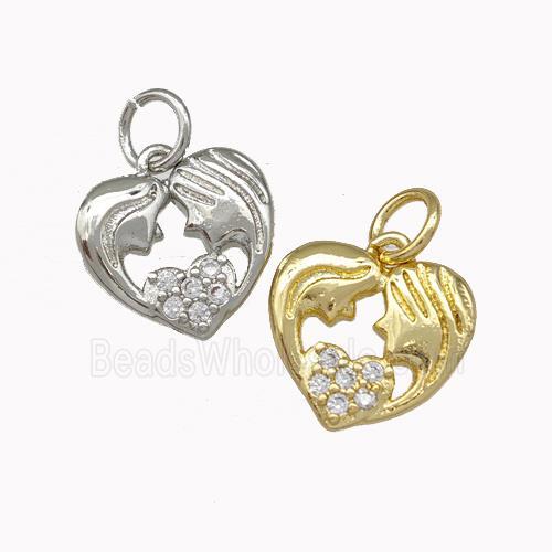 Copper Heart Pendant Micro Pave Zirconia Gemini Mixed