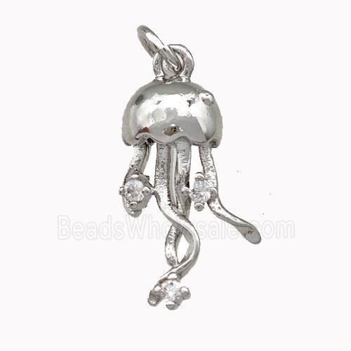 Copper Jellyfish Pendant Micro Pave Zirconia Platinum Plated