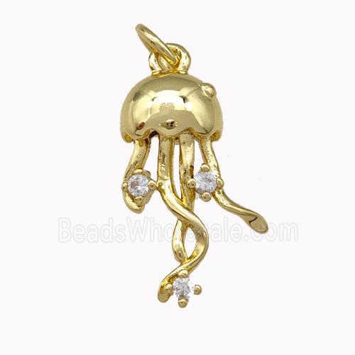 Copper Jellyfish Pendant Micro Pave Zirconia Gold Plated