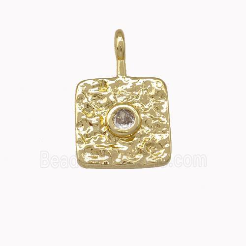 Copper Square Pendant Pave Zirconia Hammered Gold Plated