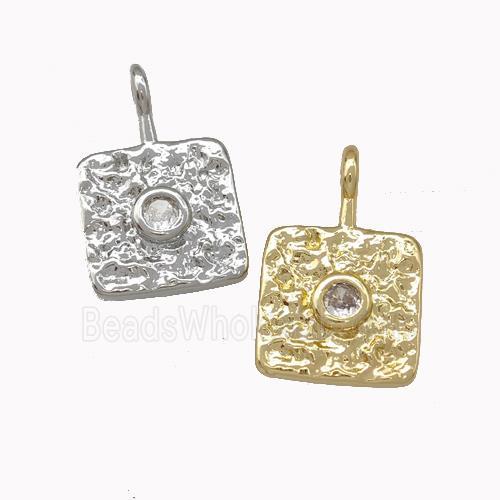 Copper Square Pendant Pave Zirconia Hammered Mixed