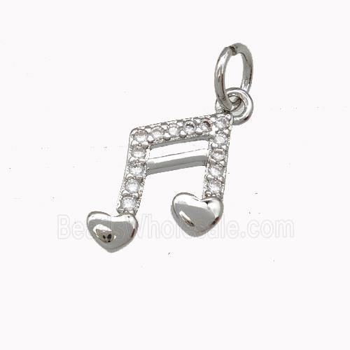 Musical Note Charms Copper Pendant Pave Zirconia Plaitnum Plated