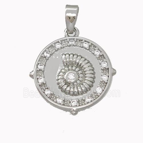 Conch Shell Charms Copper Nautilus Pendant Micro Pave Zirconia Platinum Plated