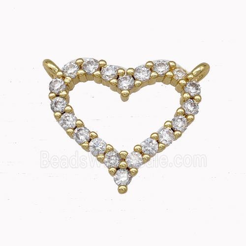 Copper Heart Pendant Micro Pave Zirconia 2loops Gold Plated