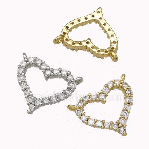 Copper Heart Pendant Micro Pave Zirconia 2loops Mixed
