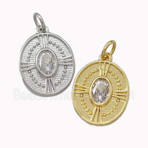 Copper Oval Pendant Pave Zirconia Cross Mixed