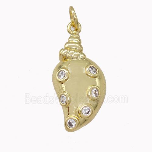 Copper Conch Shell Pendant Pave Zirconia Gold Plated