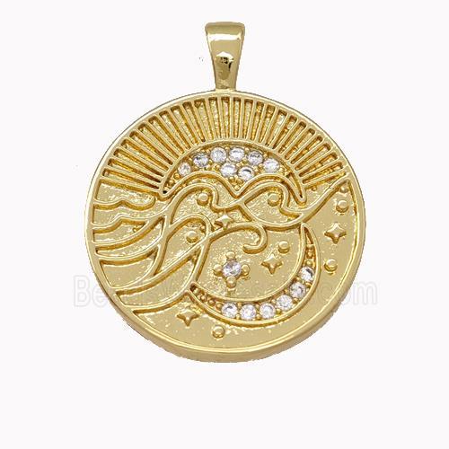 Copper Moon Pendant Micro Pave Zirconia Circle Gold Plated