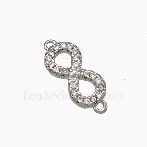 Copper Infinity Connector Micro Pave Zirconia Platinum Plated