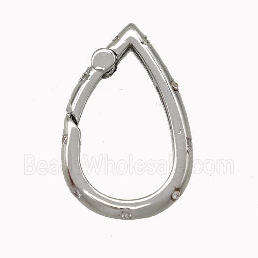 Copper Carabiner Clasp Micro Pave Zirconia Teardrop Platinum Plated