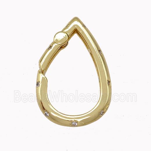 Copper Carabiner Clasp Micro Pave Zirconia Teardrop Gold Plated