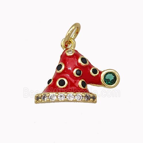Red Christmas Hat Charms Copper Pendant Micro Pave Zirconia Enamel Gold Plated
