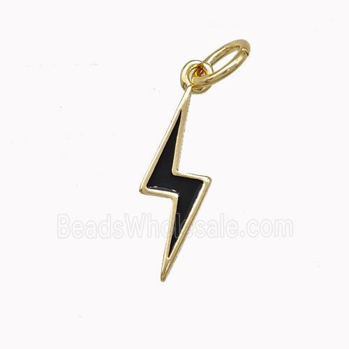 Lightning Charms Copper Pendant Black Enamel Gold Plated