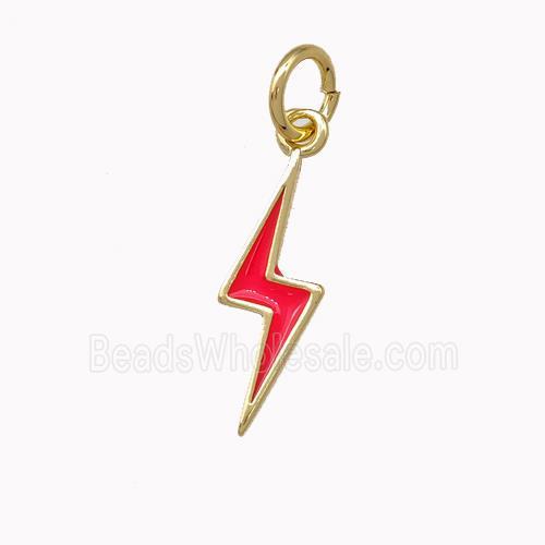 Lightning Charms Copper Pendant Red Enamel Gold Plated