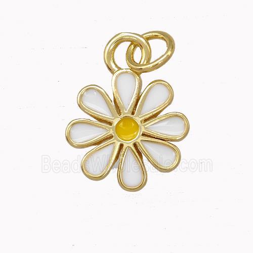 Copper Daisy Flower Pendant White Enamel Gold Plated