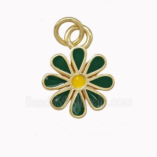 Copper Daisy Flower Pendant Green Enamel Gold Plated