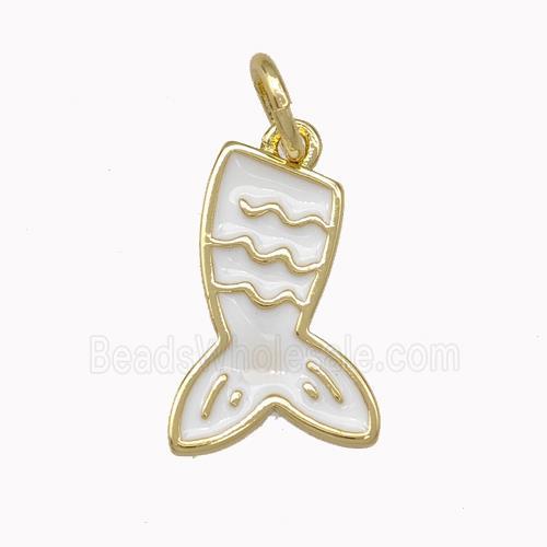 Mermaid Tail Charms Copper Pendant White Enamel Gold Plated
