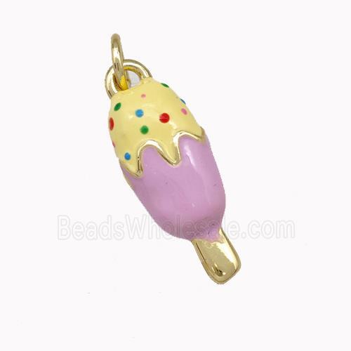 Ice Cream Charms Copper Pendant Yellow Pink Enamel Gold Plated