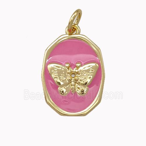 Copper Butterfly Pendant Pink Enamel Gold Plated