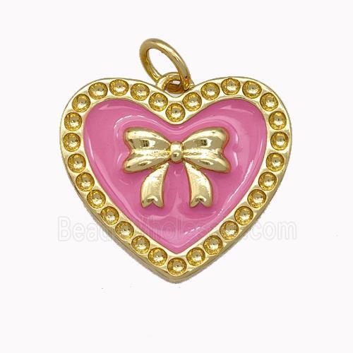 Copper Bow Heart Pendant Pink Enamel Gold Plated