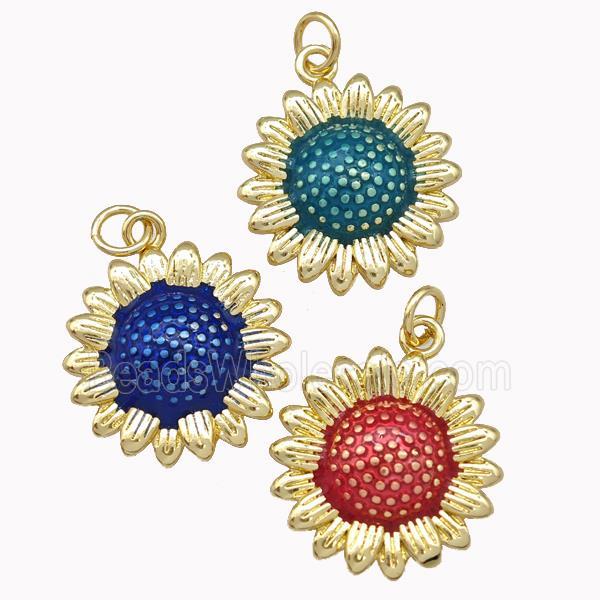 Copper Sunflower Pendant Painted Gold Plated Mixed