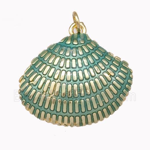 Scallop Shell Charms Copper Pendant Green Painted Gold Plated