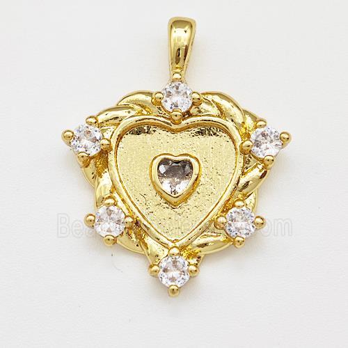 Copper Heart Pendant Micro Pave Zirconia Gold Plated