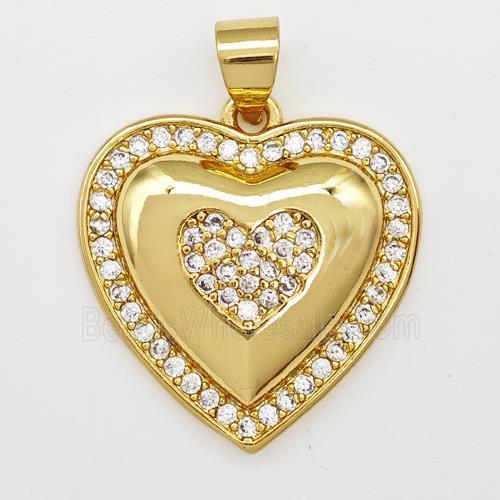 Copper Heart Pendant Micro Pave Zirconia Gold Plated