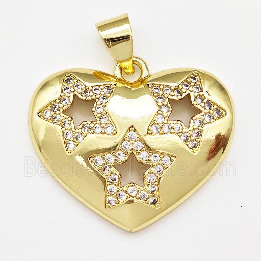 Copper Heart Pendant Micro Pave Zirconia Star Gold Plated