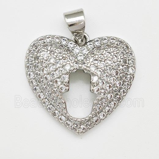 Copper Heart Pendant Micro Pave Zirconia Hand Platinum Plated