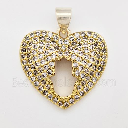 Copper Heart Pendant Micro Pave Zirconia Hand Gold Plated