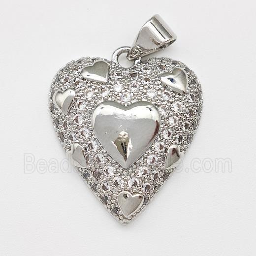 Copper Heart Pendant Micro Pave Zirconia Platinum Plated