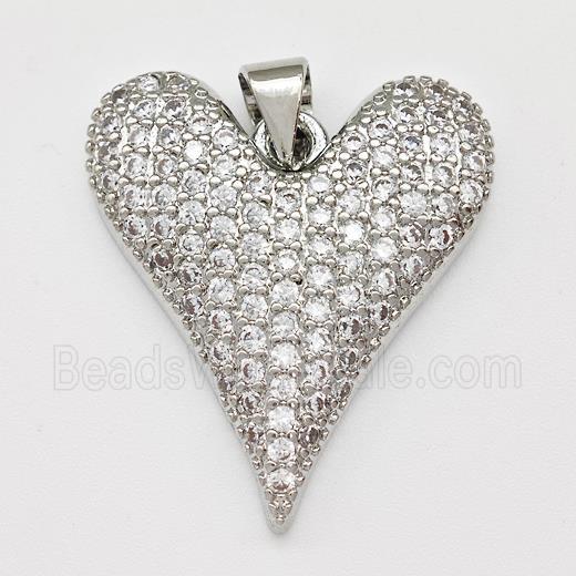 Copper Heart Pendant Micro Pave Zirconia Platinum Plated