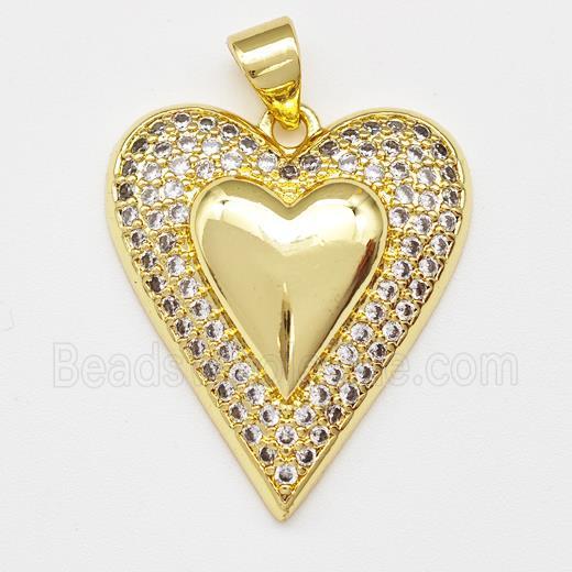 Copper Heart Pendant Micro Pave Zirconia Gold Plated
