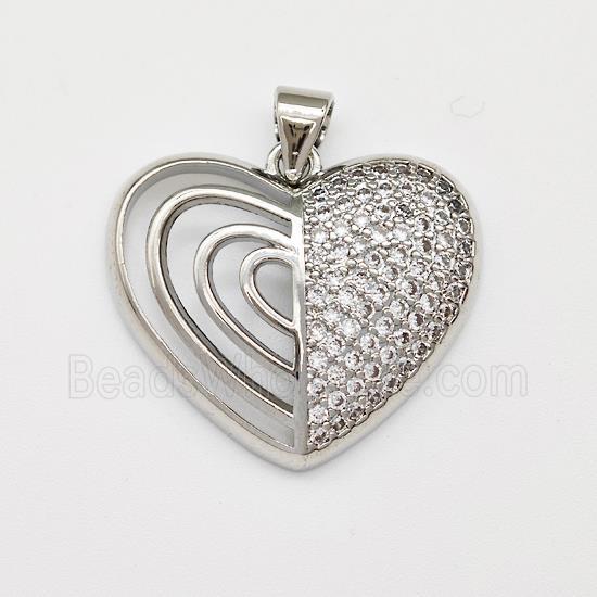 Copper Heart Pendant Micro Pave Zirconia Platinum Plated