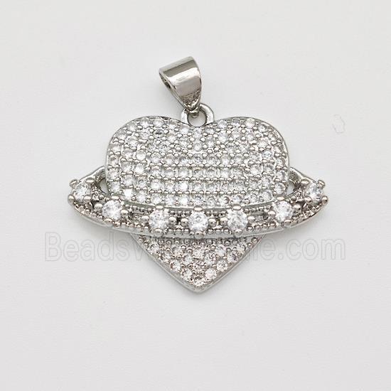 Copper Heart Pendant Micro Pave Zirconia Platinum Plated