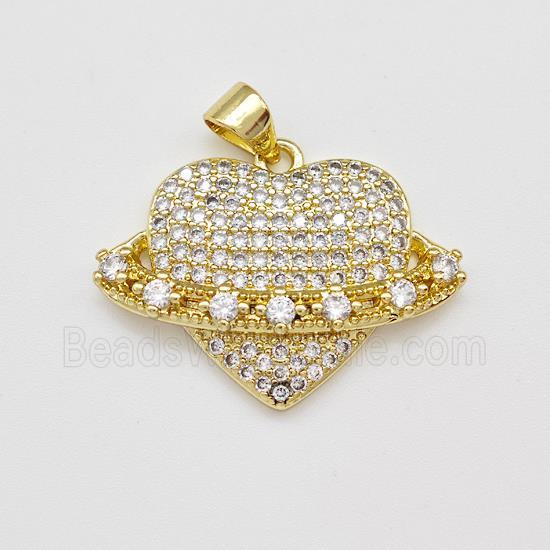 Copper Heart Pendant Micro Pave Zirconia Gold Plated
