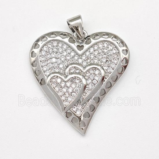 Copper Heart Pendant Micro Pave Zirconia Platinum Plated