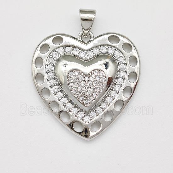 Copper Heart Pendant Micro Pave Zirconia Platinum Plated