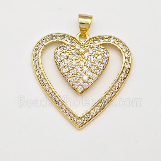 Copper Heart Pendant Micro Pave Zirconia Gold Plated