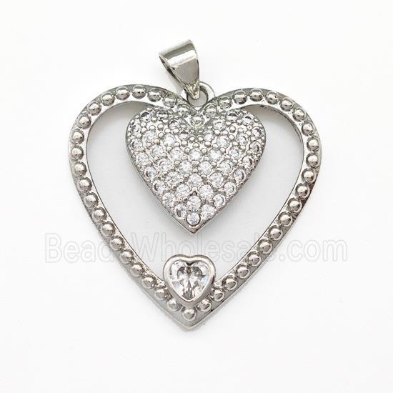 Copper Heart Pendant Micro Pave Zirconia Platinum Plated