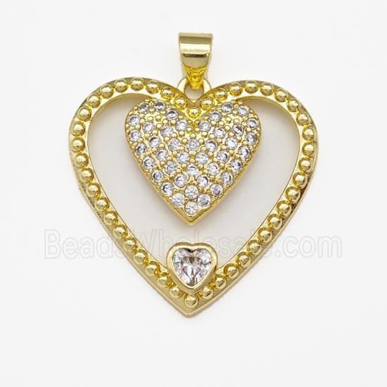 Copper Heart Pendant Micro Pave Zirconia Gold Plated