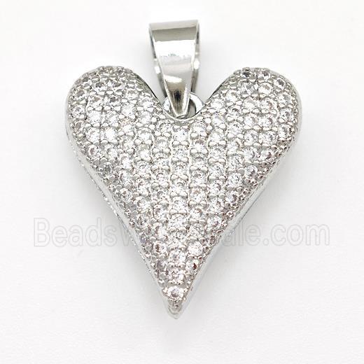 Copper Heart Pendant Micro Pave Zirconia Platinum Plated