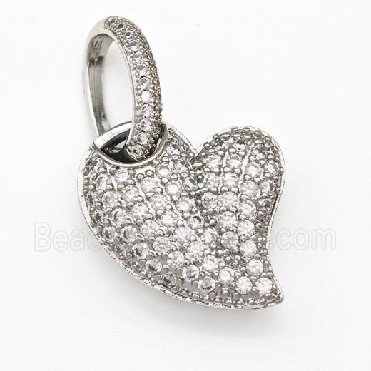 Copper Heart Pendant Micro Pave Zirconia Platinum Plated