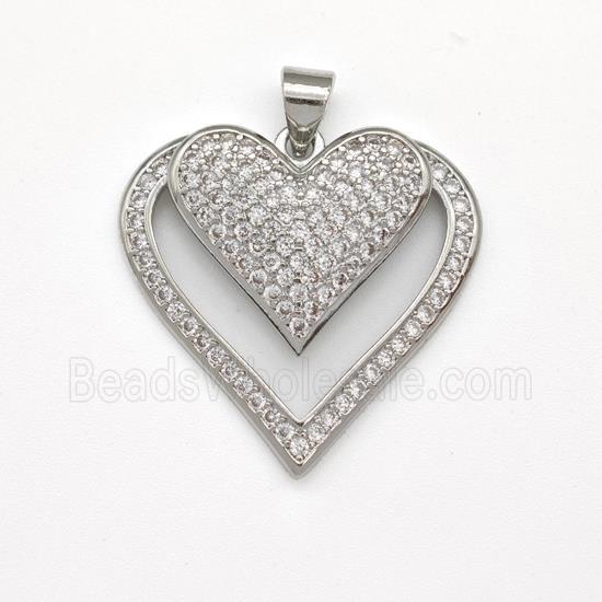 Copper Heart Pendant Micro Pave Zirconia Platinum Plated