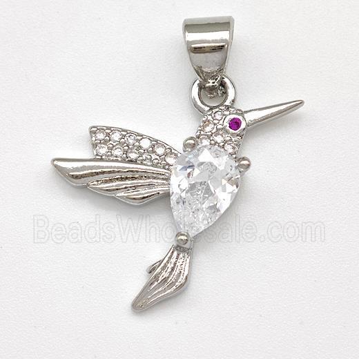 Copper Birds Pendant Micro Pave Zirconia Platinum Plated