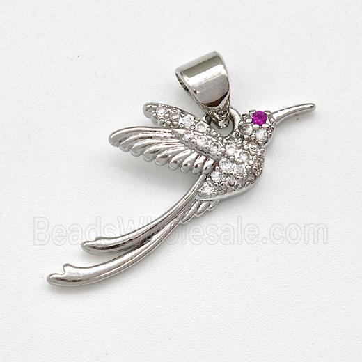 Copper Phonenix Pendant Micro Pave Zirconia Birds Platinum Plated