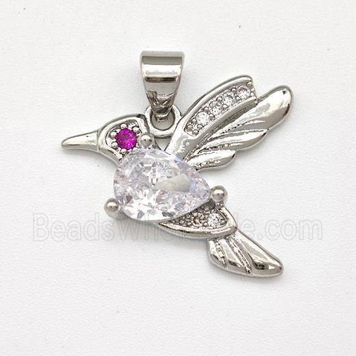 Copper Birds Pendant Micro Pave Zirconia Platinum Plated