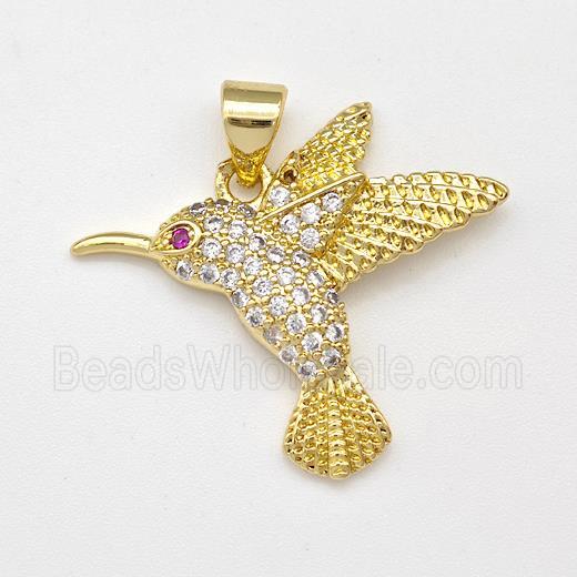 Copper HummingBirds Pendant Micro Pave Zirconia Gold Plated