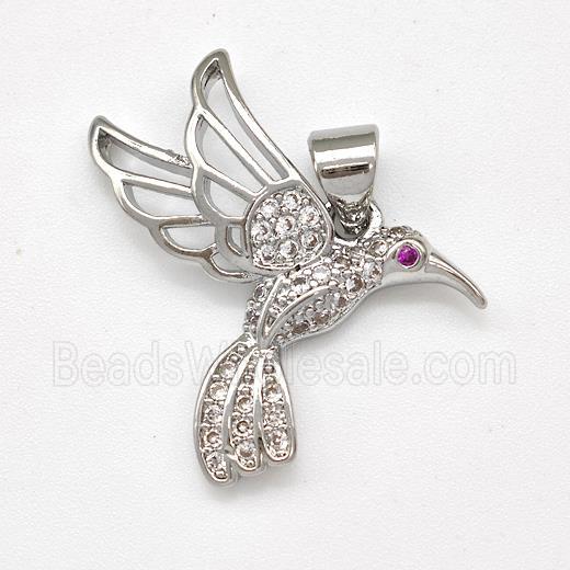 Copper HummingBirds Pendant Micro Pave Zirconia Platinum Plated